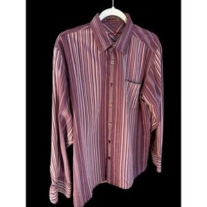 Mens Tommy Bahama  L Purple White Stripe Silk Long Sleeve Button Up Dress Shirt